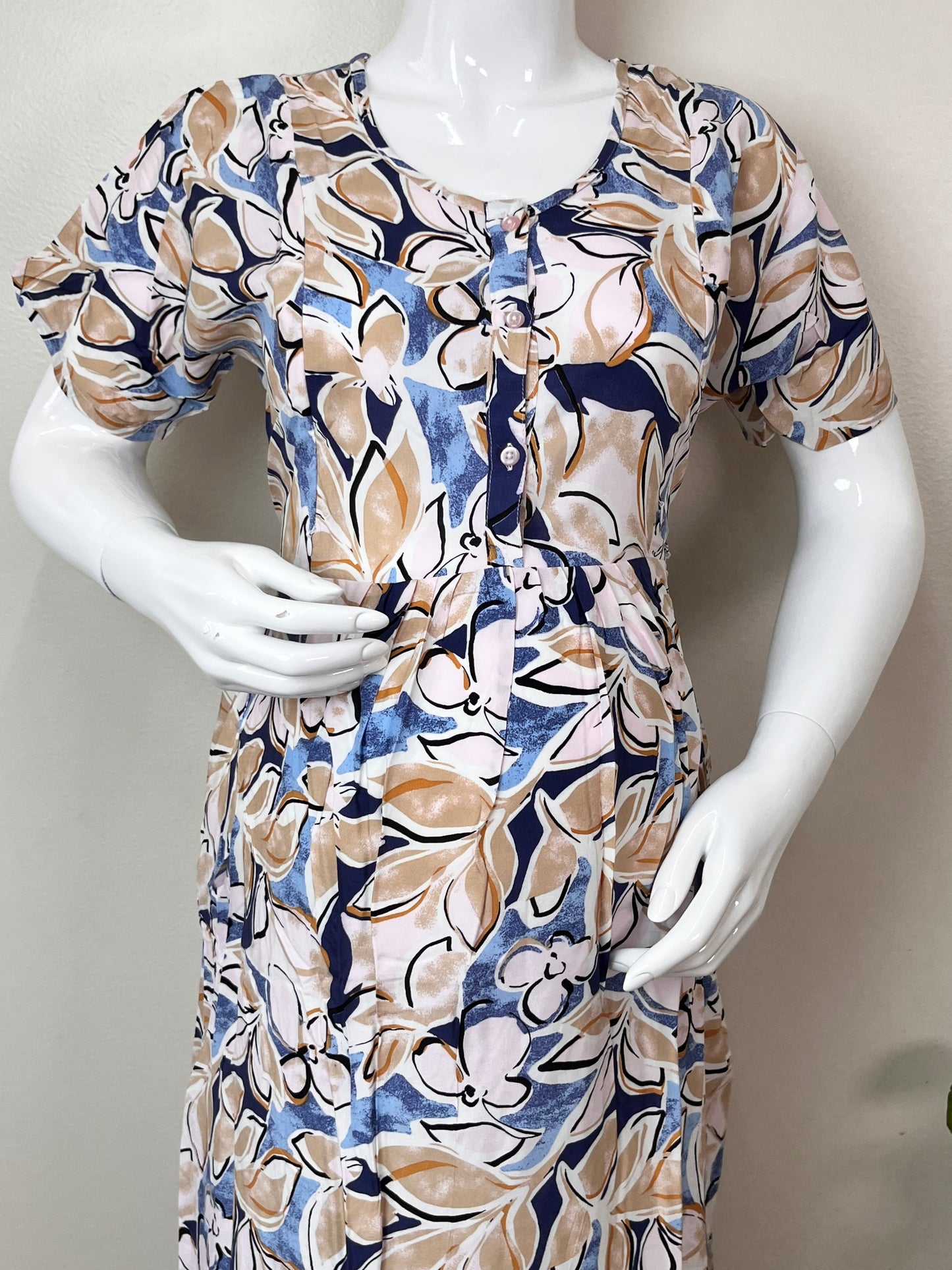 Comfort and Care Yellow & Blue Rayon Maternity Gown