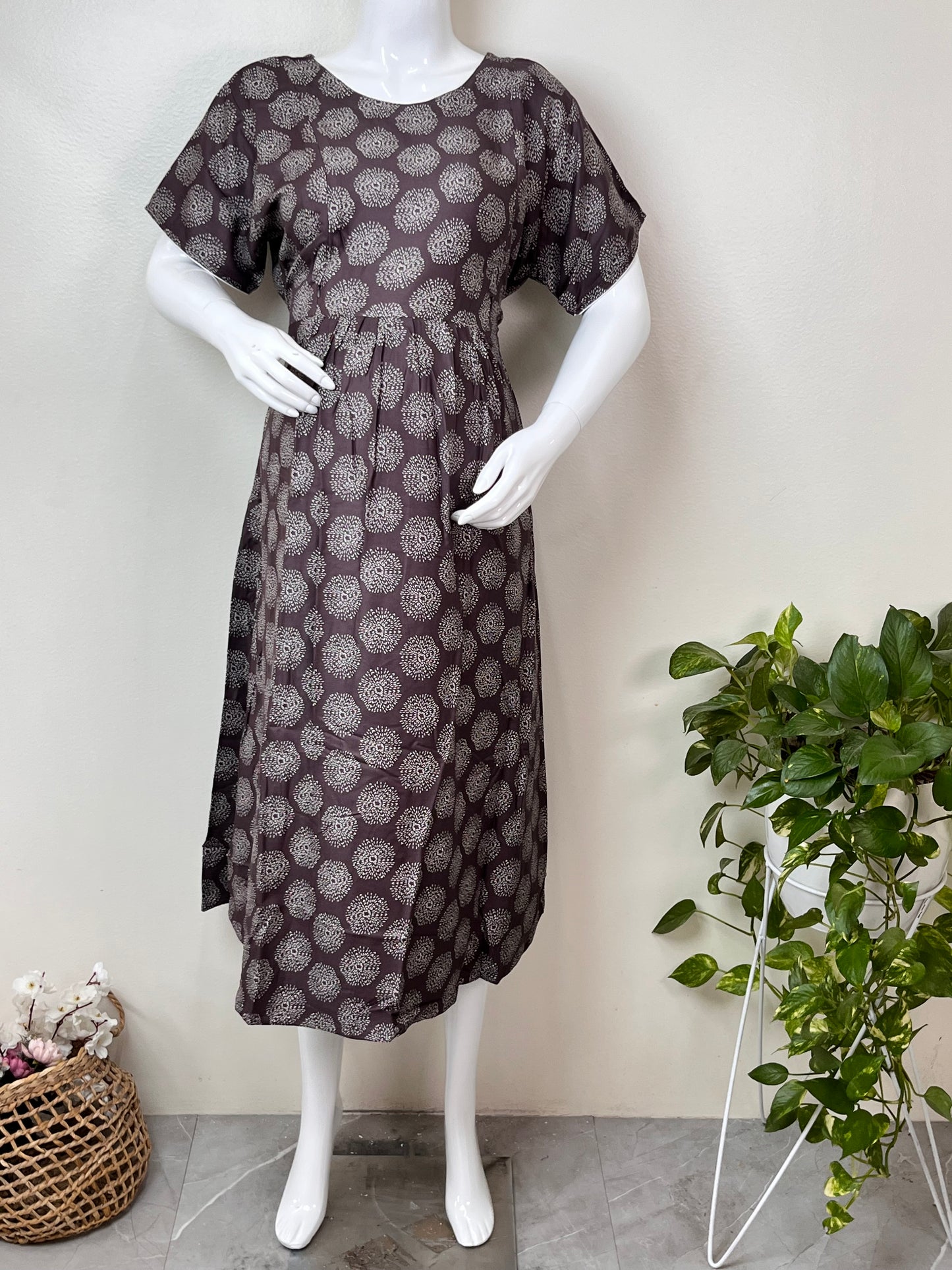 Essential Comfot Coffee Rayon Fabric Maternity Gown
