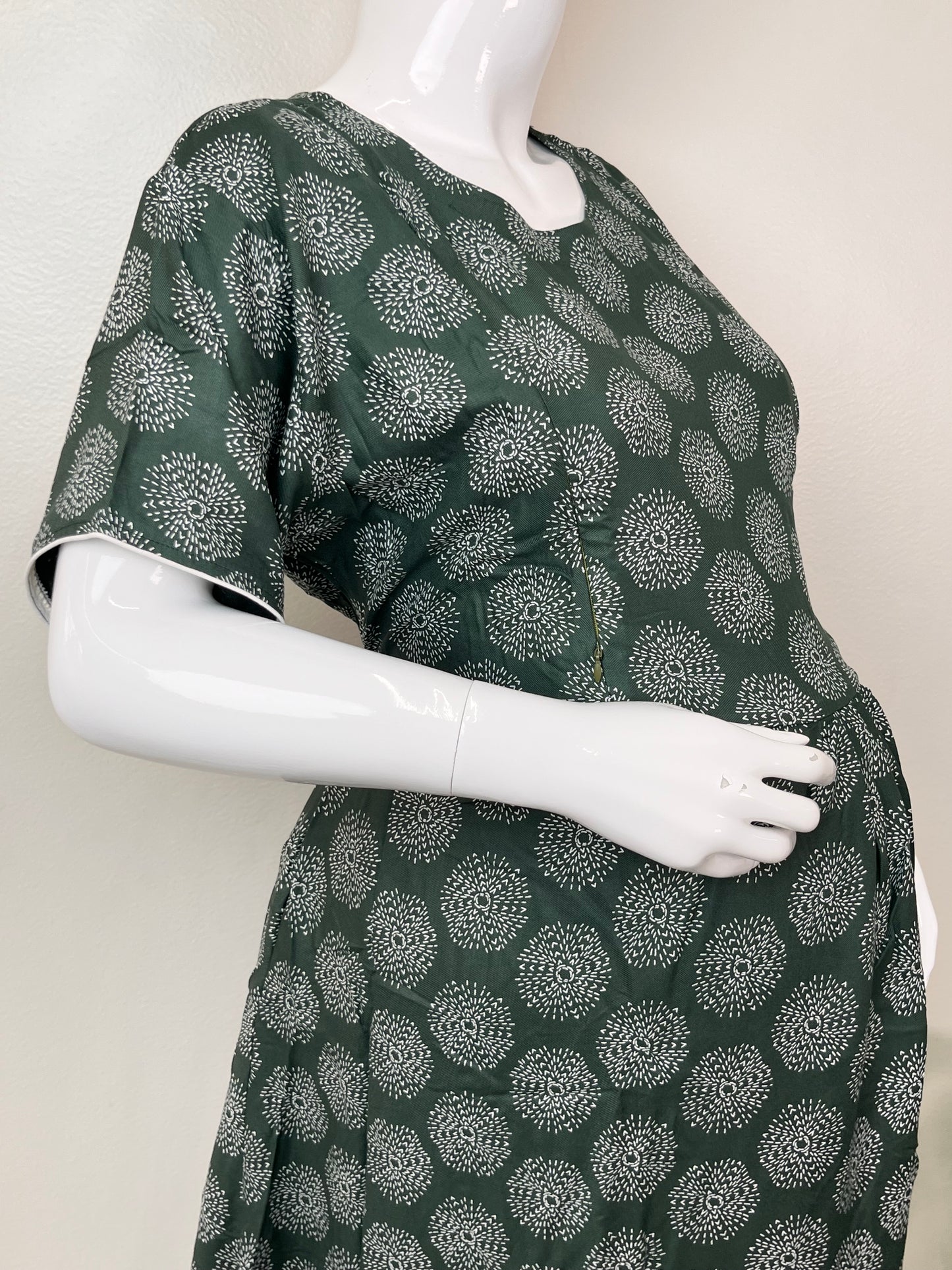 Cozy Care Bottle Green Rayon Fabric Maternity Gown