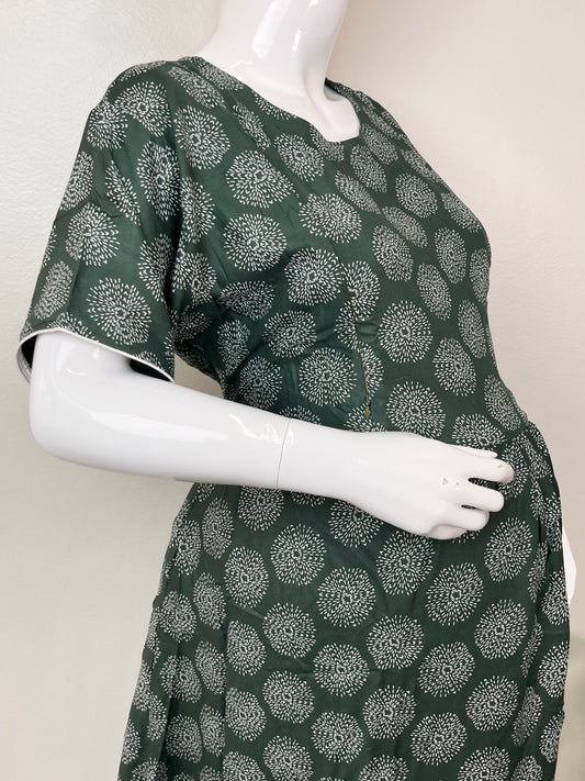 Cozy Care Bottle Green Rayon Fabric Maternity Gown