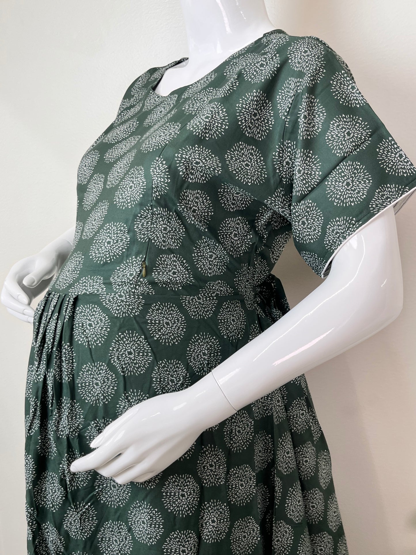 Cozy Care Bottle Green Rayon Fabric Maternity Gown