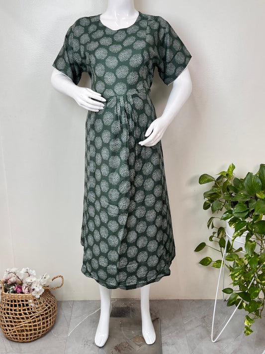 Cozy Care Bottle Green Rayon Fabric Maternity Gown