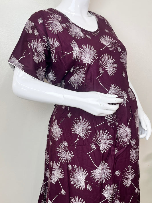 Soft Care Wine Rayon Fabric Maternity Gown
