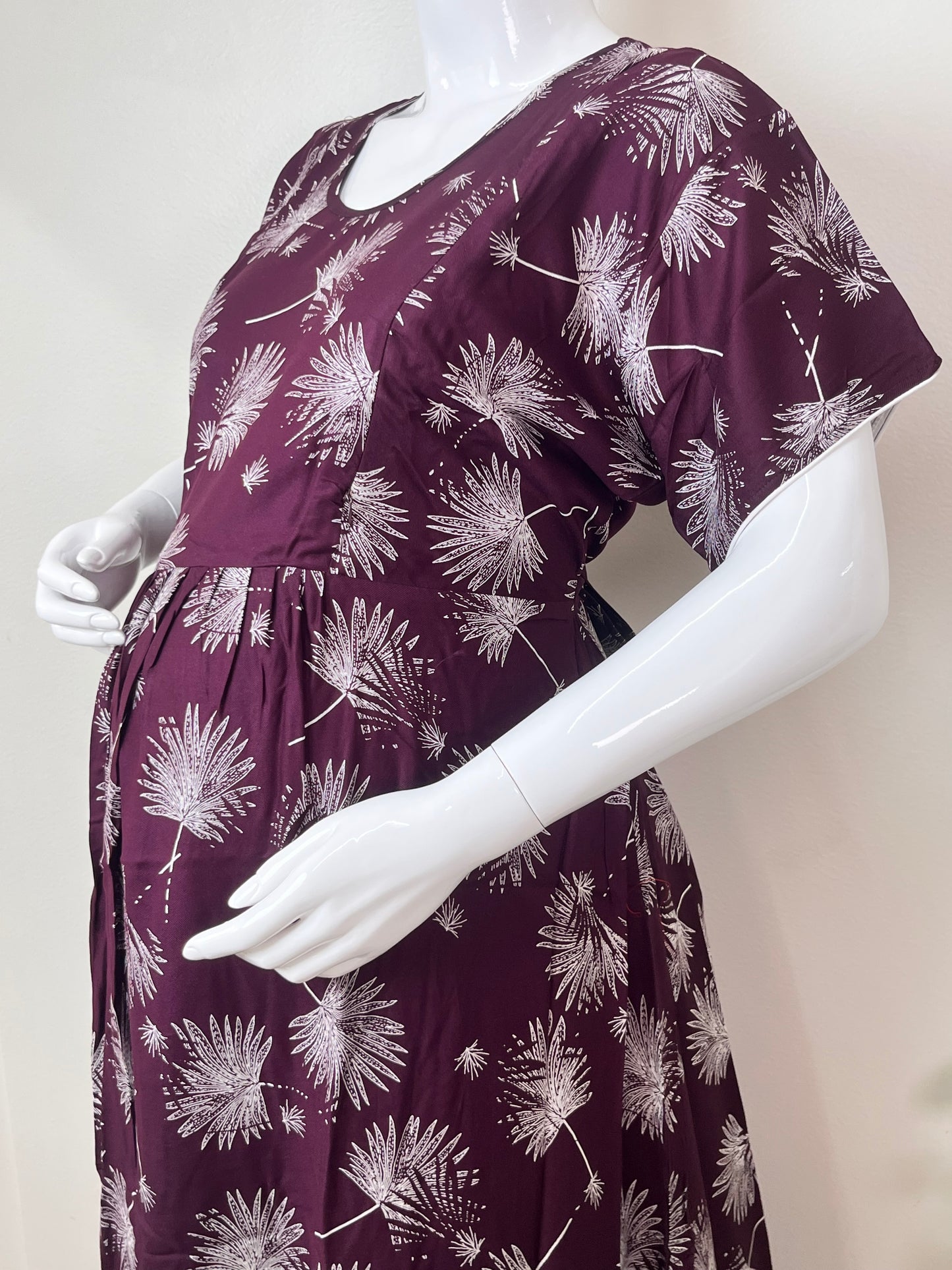 Soft Care Wine Rayon Fabric Maternity Gown