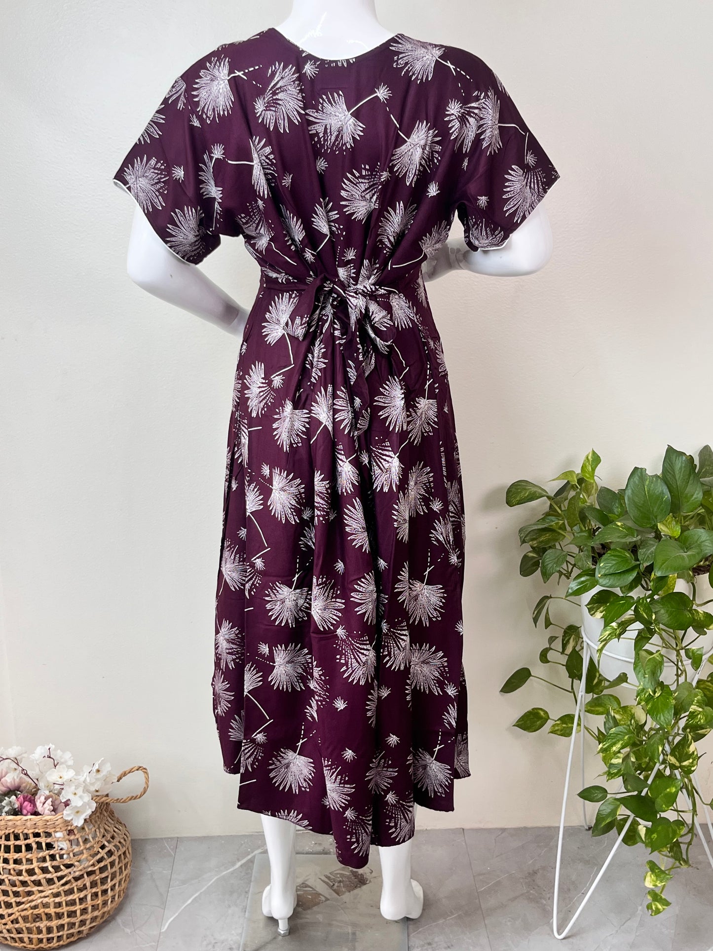 Soft Care Wine Rayon Fabric Maternity Gown