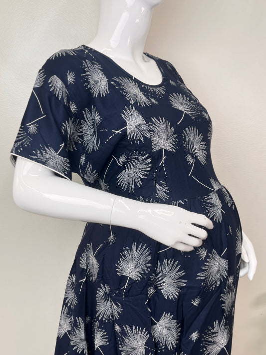Essential Fit Comfort Navy Blue Rayon Fabric Maternity Gown