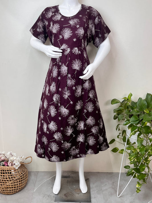 Soft Care Wine Rayon Fabric Maternity Gown