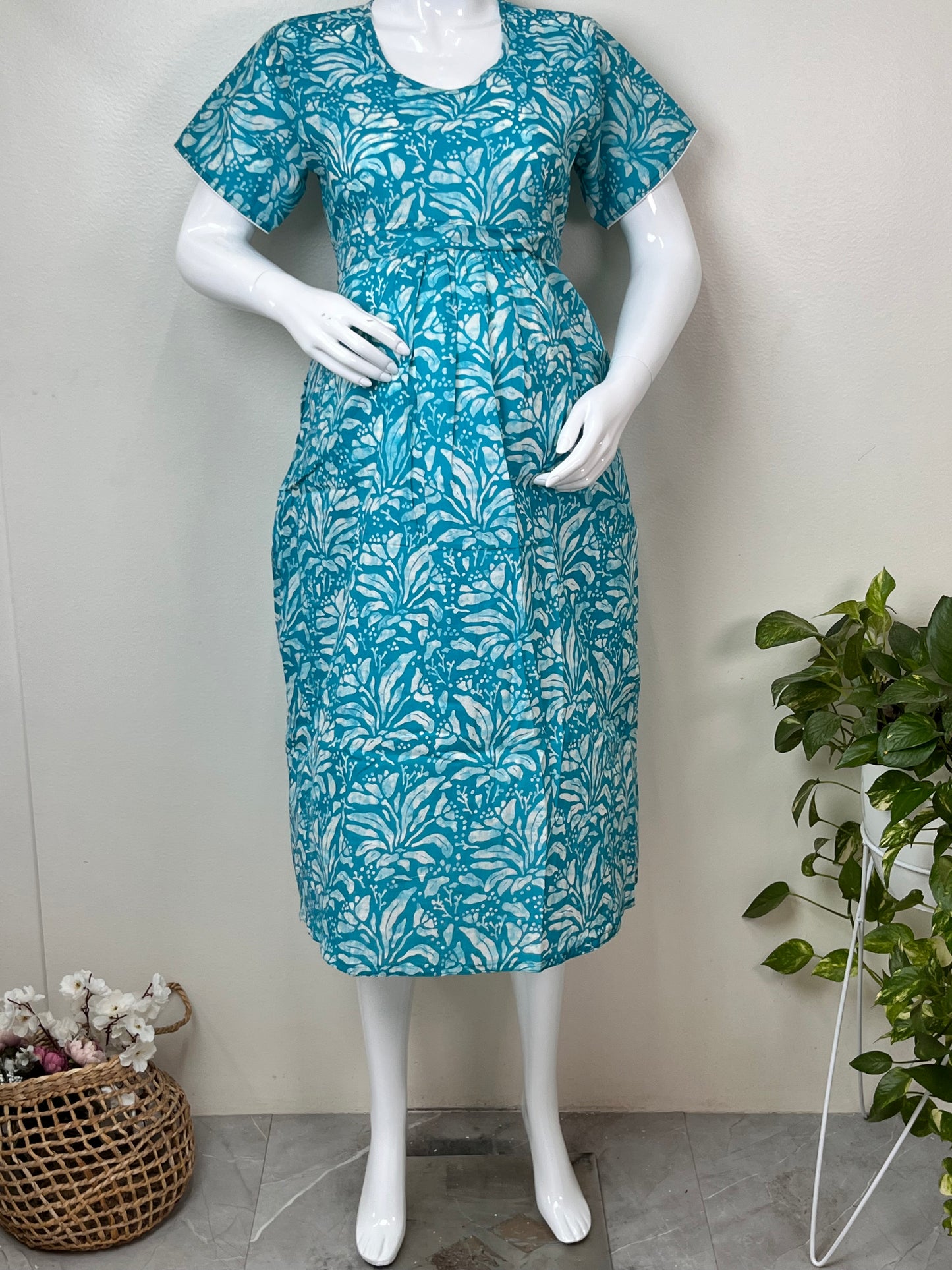 Sky Blue Gentle Touch Pure Cotton Maternity Gown
