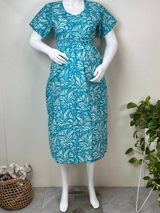 Sky Blue Gentle Touch Pure Cotton Maternity Gown