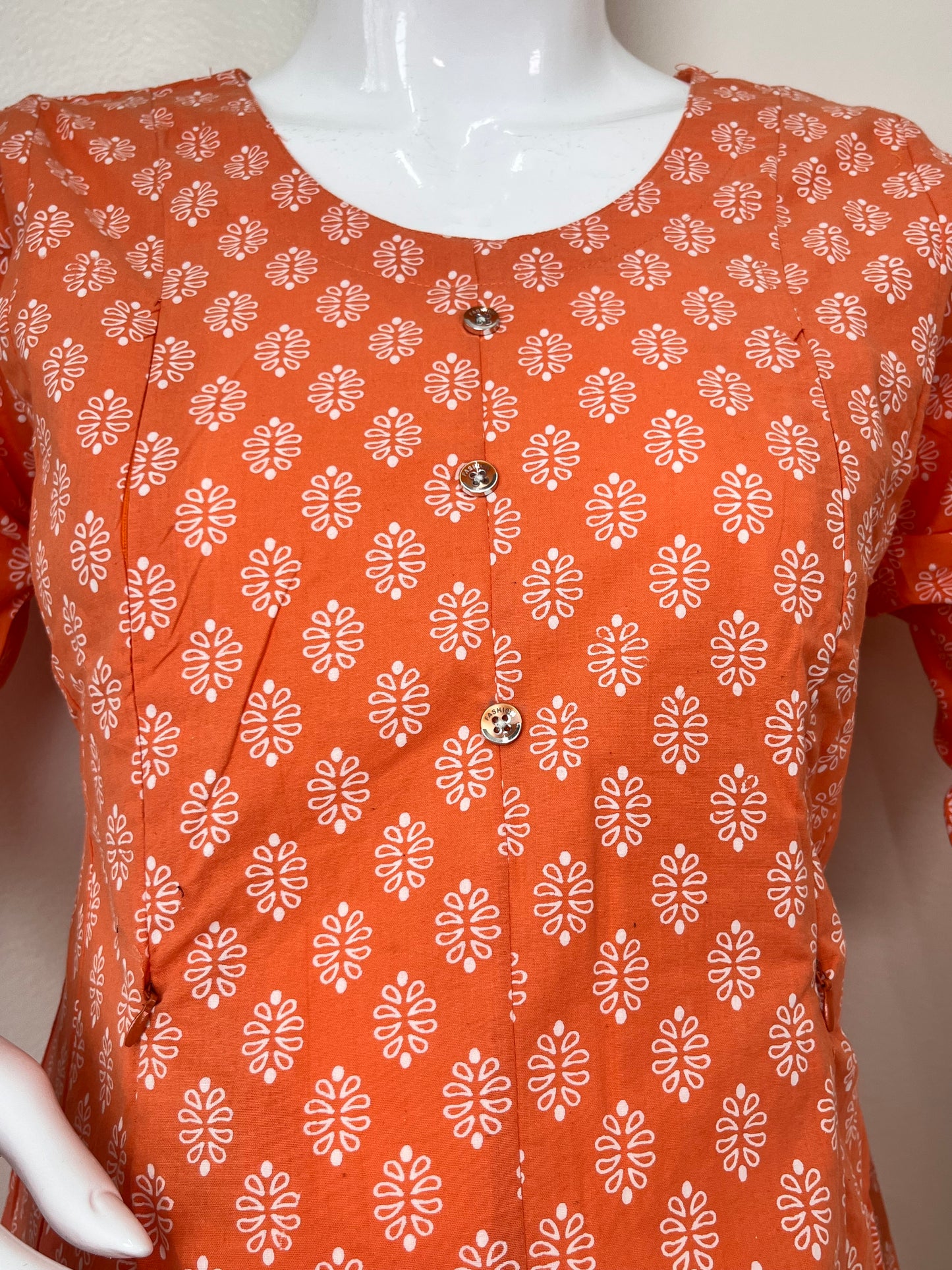 Orange Soft and Breathable Pure Cotton Maternity Kurti
