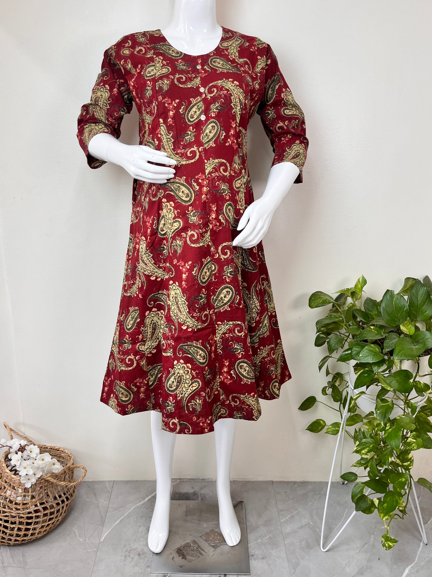 Maroon Everyday Ease Pure Cotton Maternity and Nursing Kurti