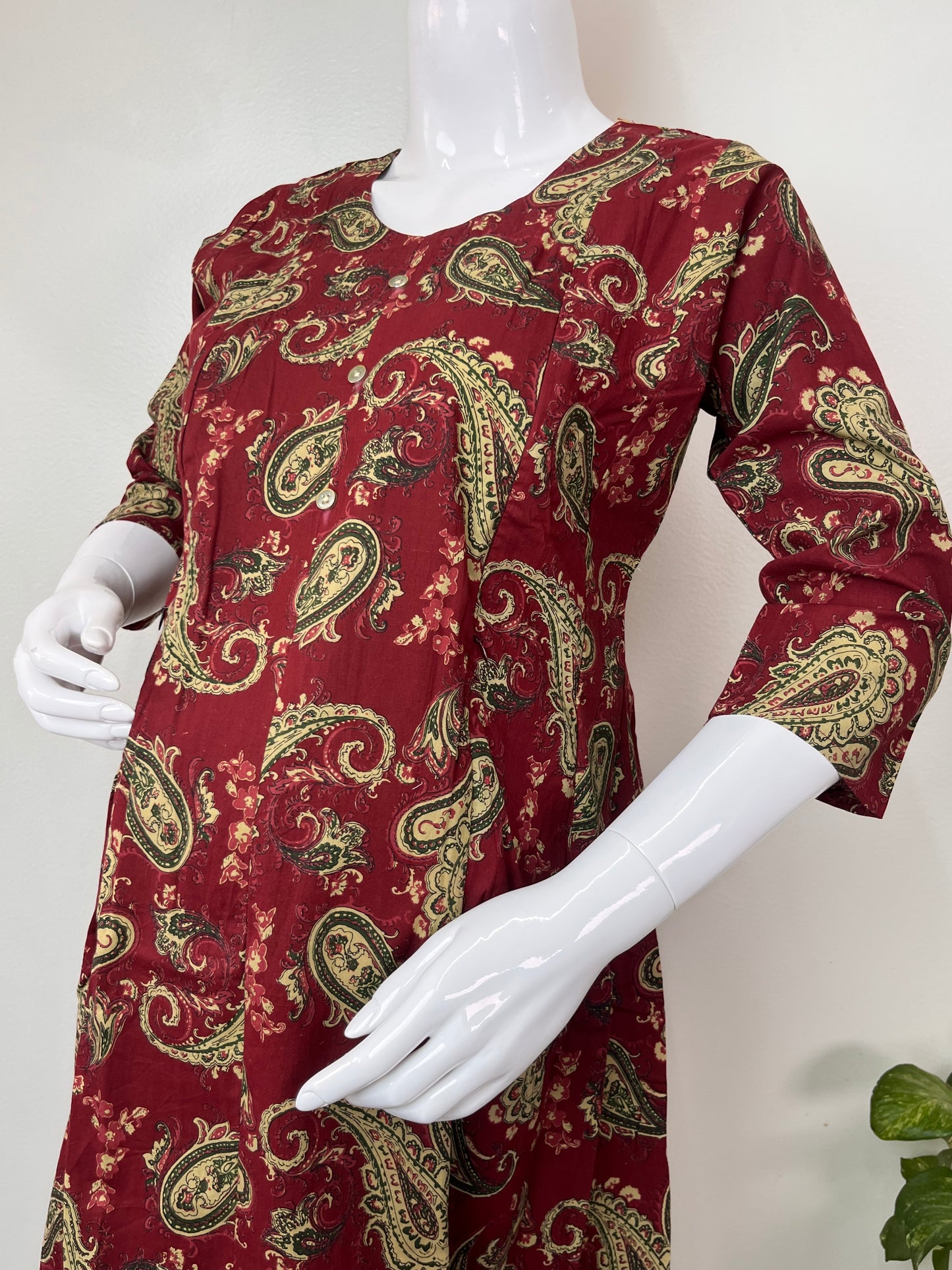 Maroon Everyday Ease Pure Cotton Maternity and Nursing Kurti
