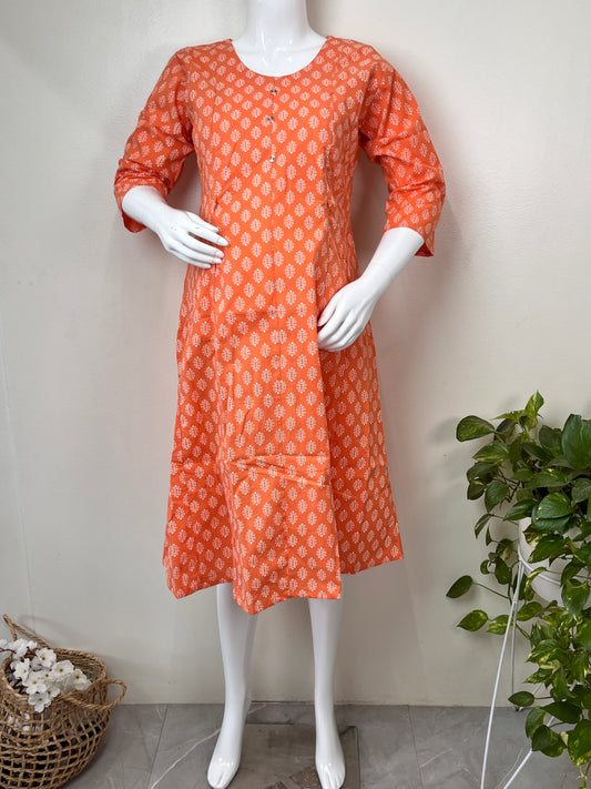 Orange Soft and Breathable Pure Cotton Maternity Kurti