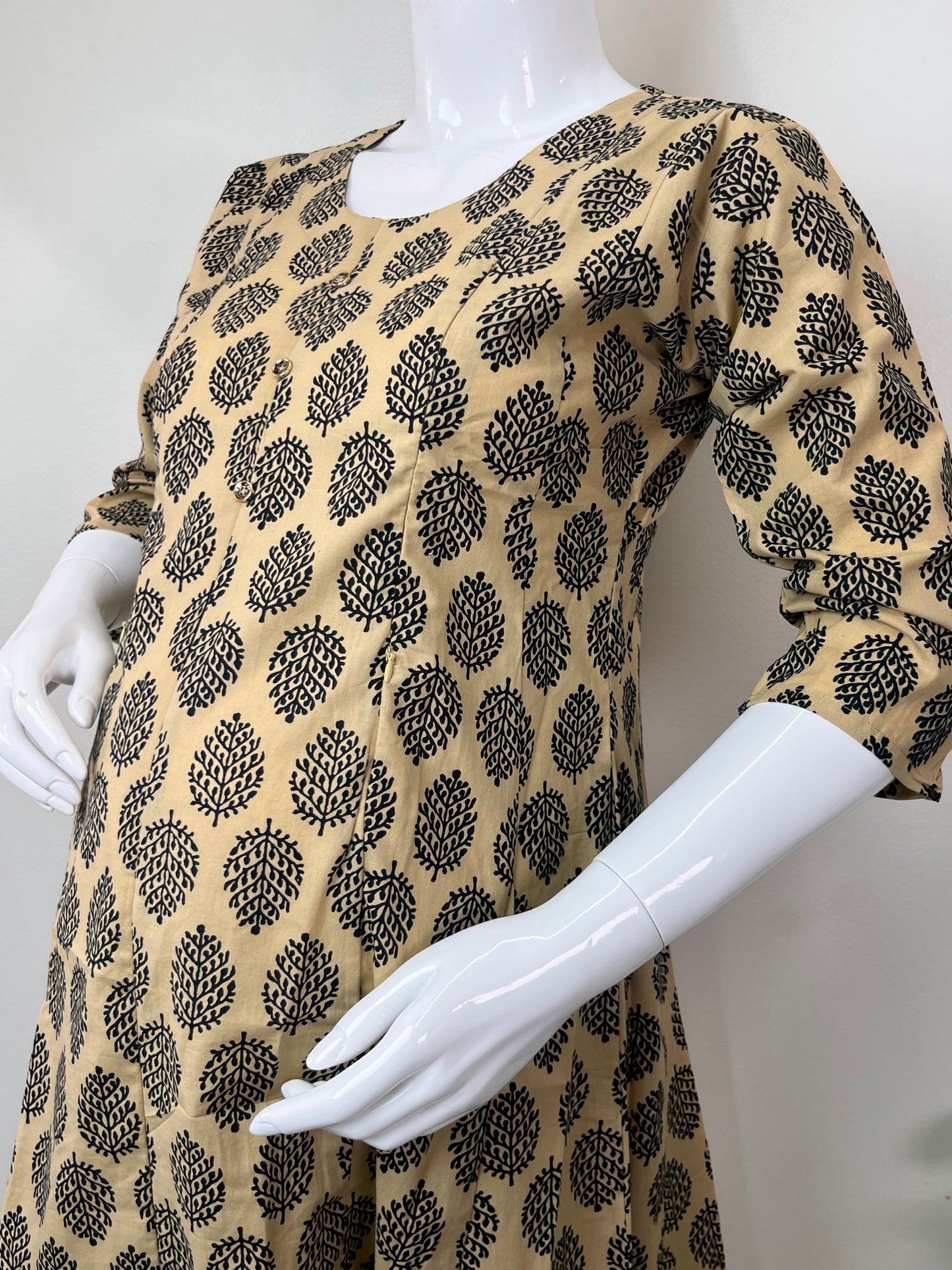 Cream Pure Cotton Maternity Kurti with Easy Nursing Access