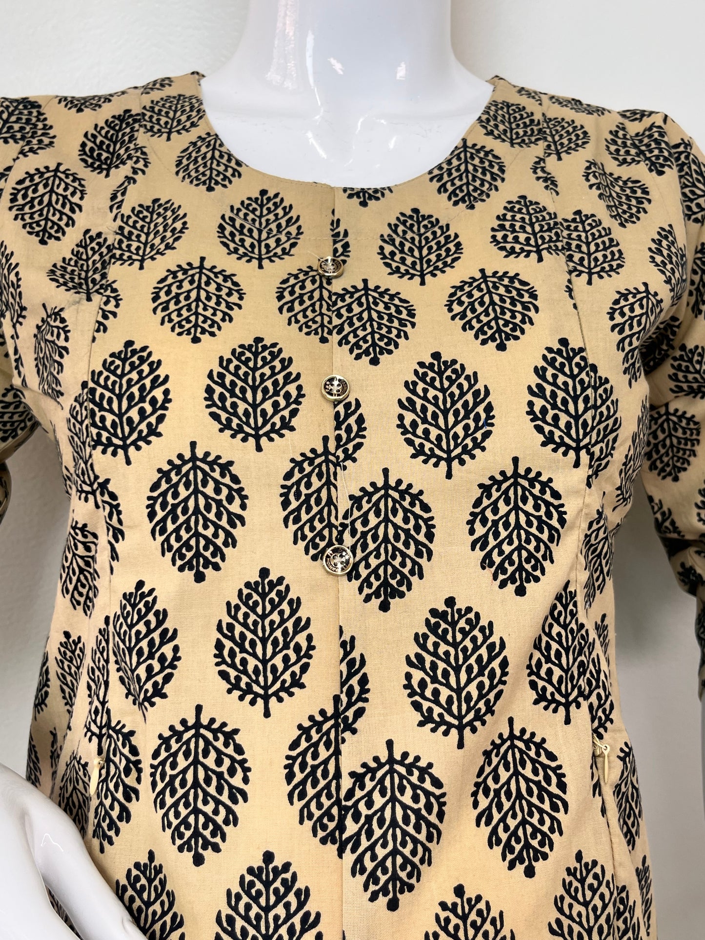 Cream Pure Cotton Maternity Kurti with Easy Nursing Access