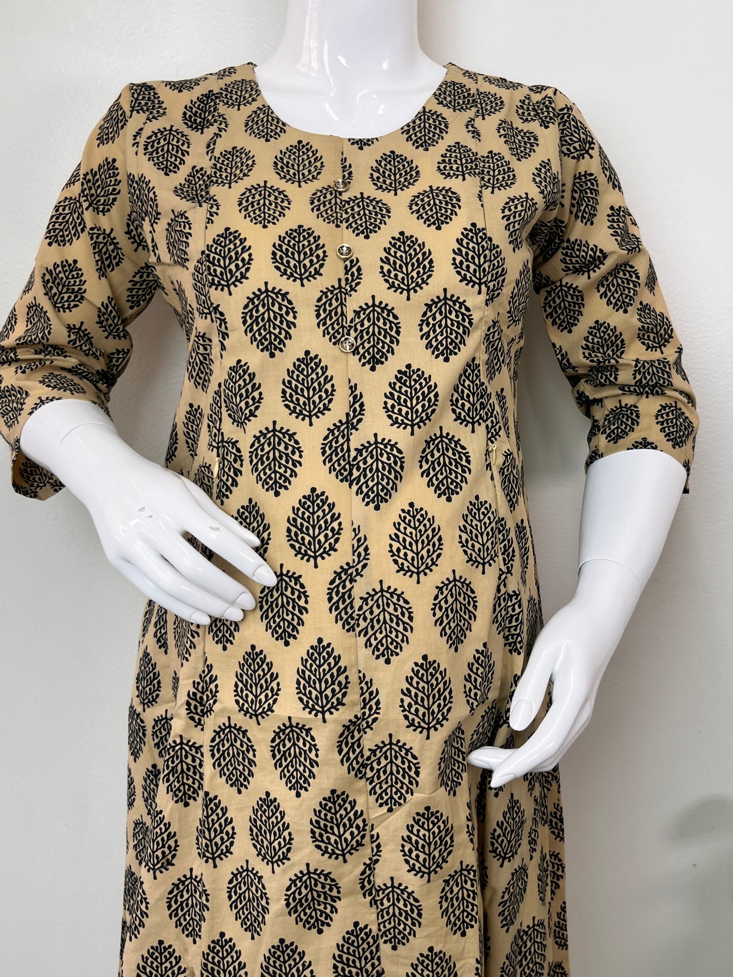 Cream Pure Cotton Maternity Kurti with Easy Nursing Access