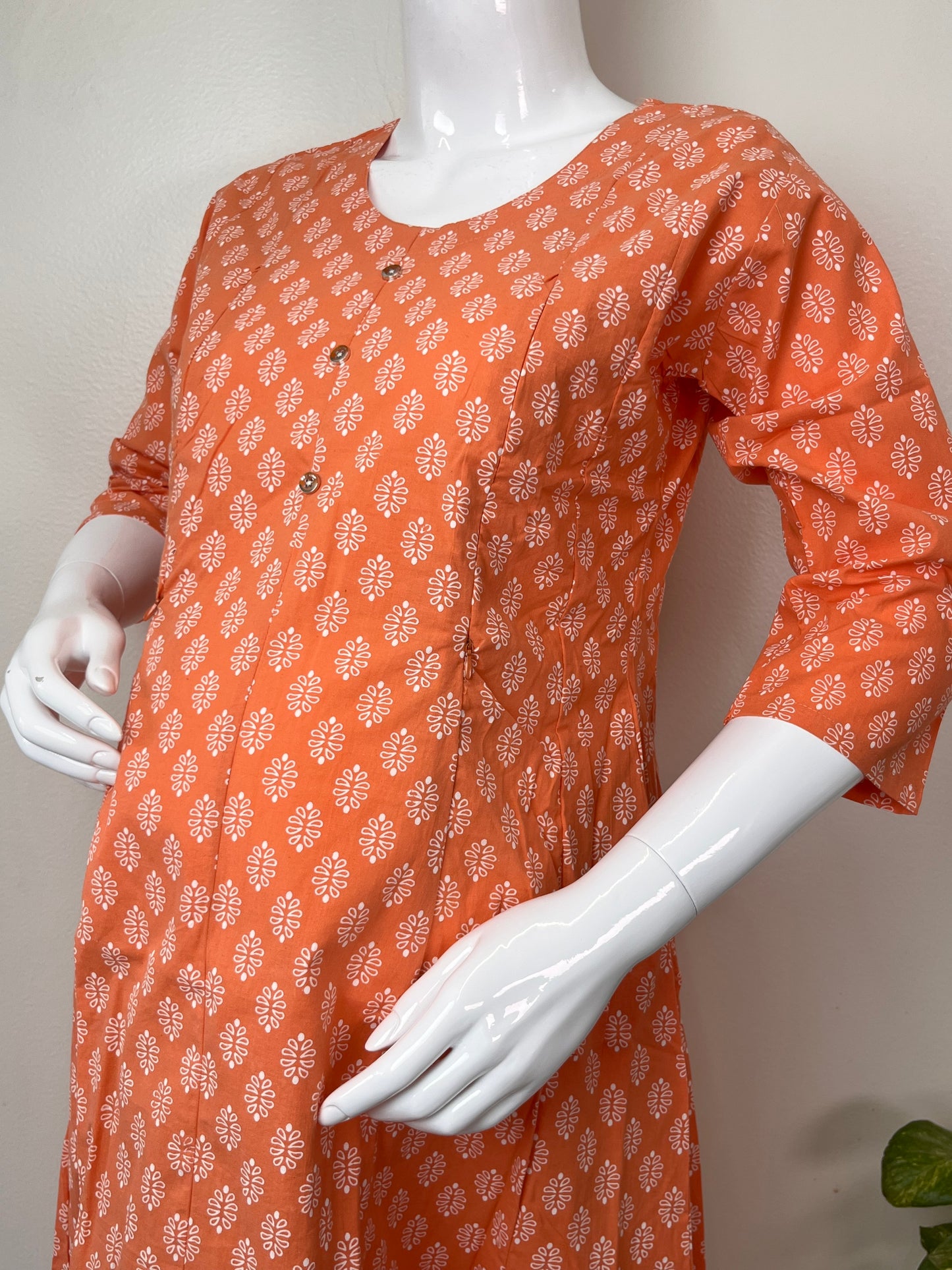 Orange Soft and Breathable Pure Cotton Maternity Kurti