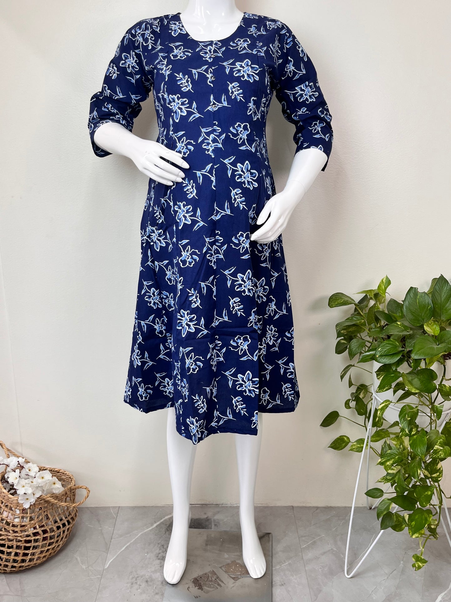 Navy Blue Comfortable Pure Cotton Nursing Kurti