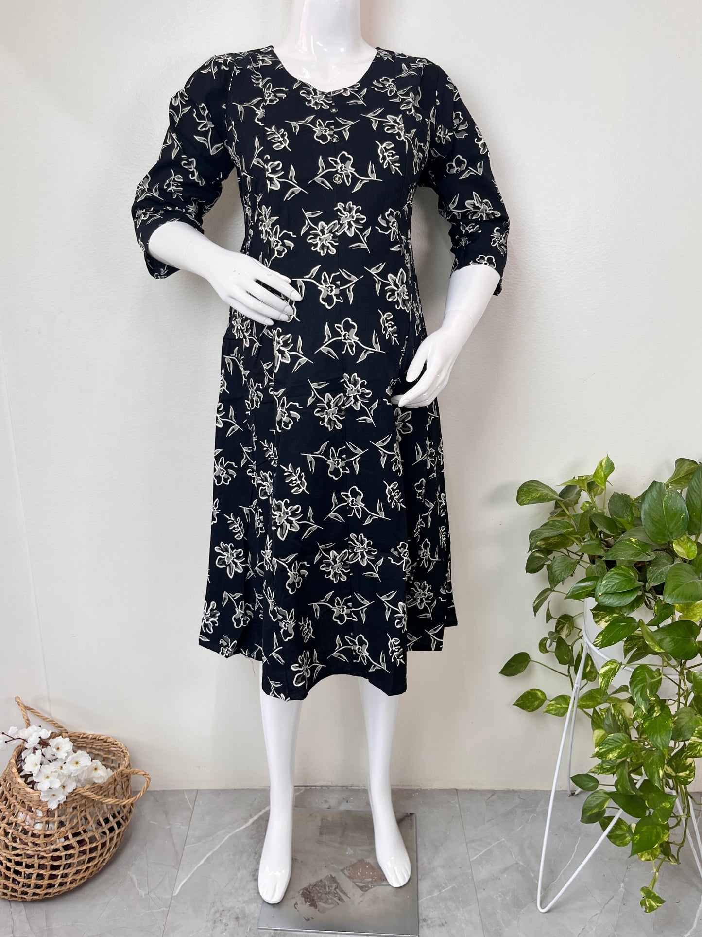 Black Gentle Touch Pure Cotton Pregnancy Kurti