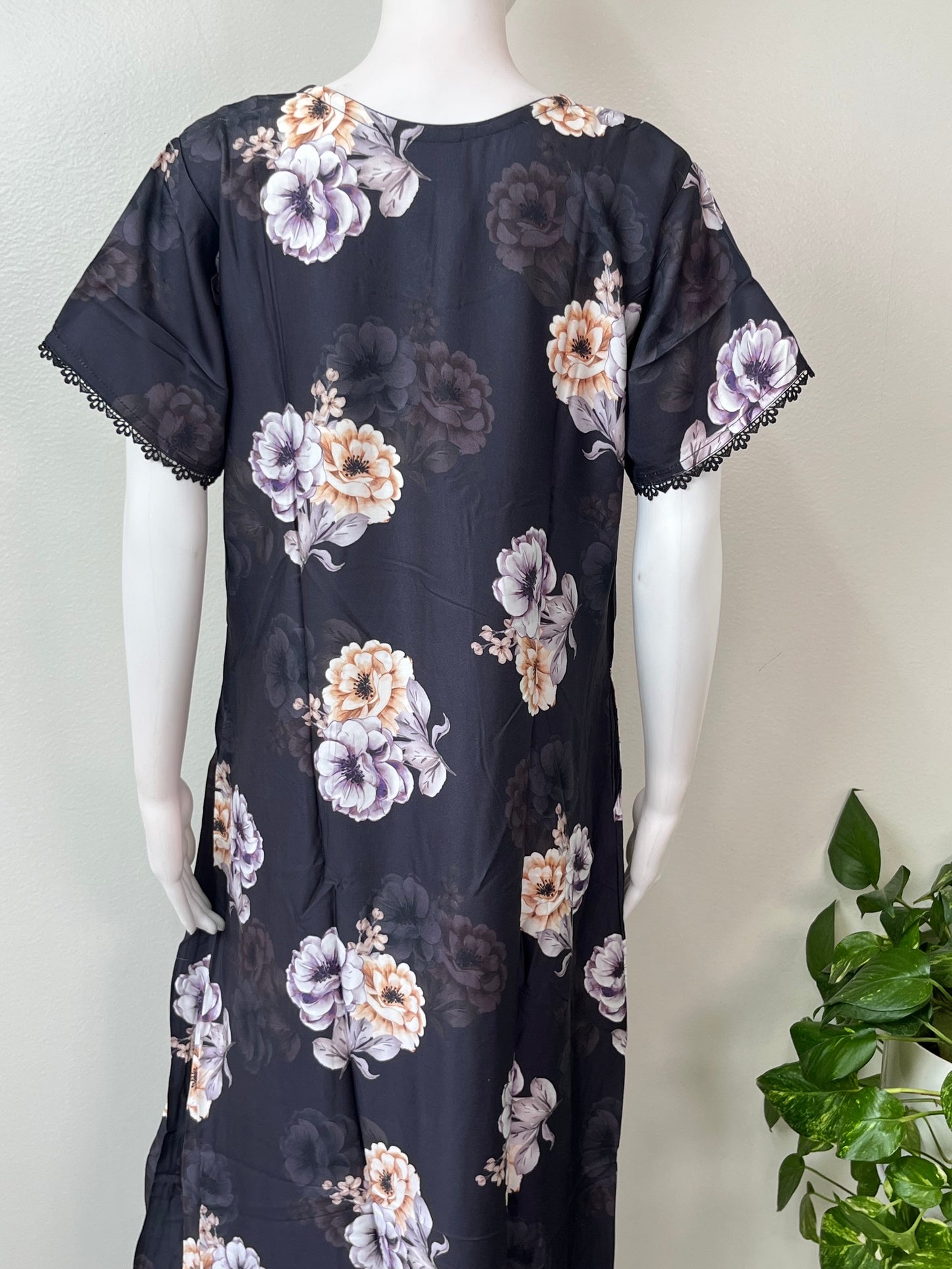 Black Premium Satin Fabric Nightgown Soft & Lightweight