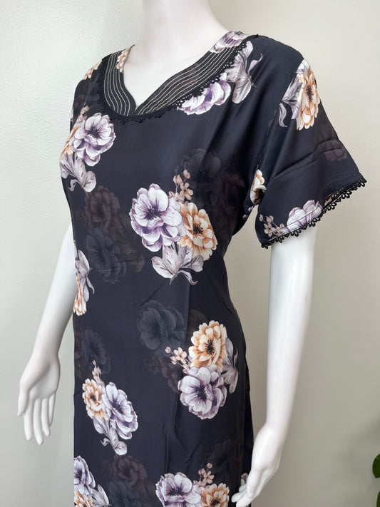 Black Premium Satin Fabric Nightgown Soft & Lightweight