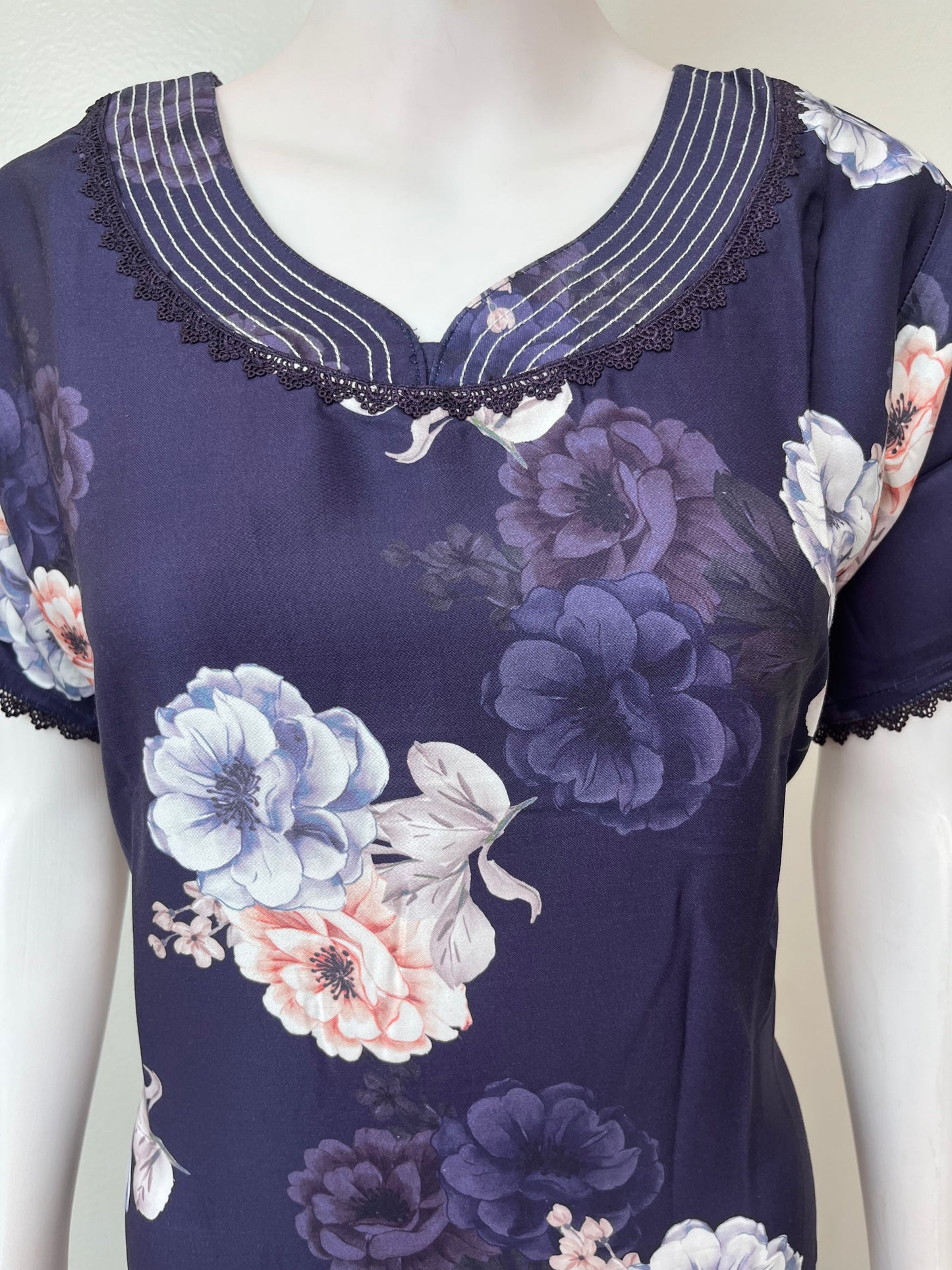 Navy Blue Satin Fabric Nighty Silky Texture