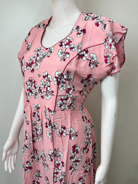 Baby Pink Floral Printed Rayon Nightgown
