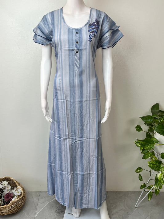 Sky Blue Embroidered Rayon Fabric Nightgown