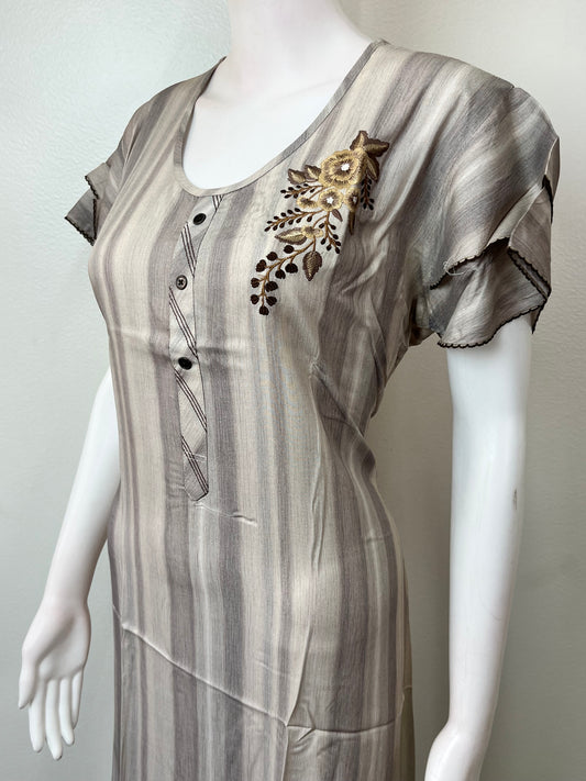 Grey Soft & Elegant Rayon Fabric Nighty
