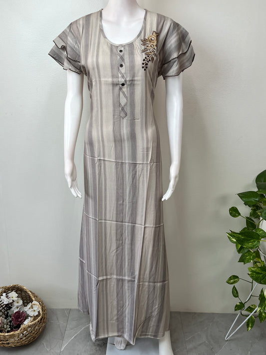 Grey Soft & Elegant Rayon Fabric Nighty