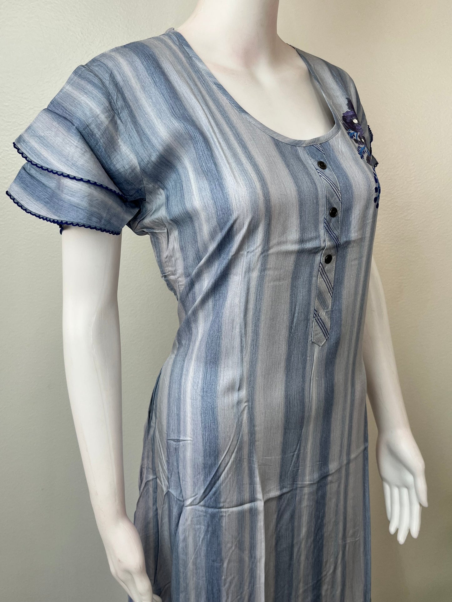 Sky Blue Embroidered Rayon Fabric Nightgown