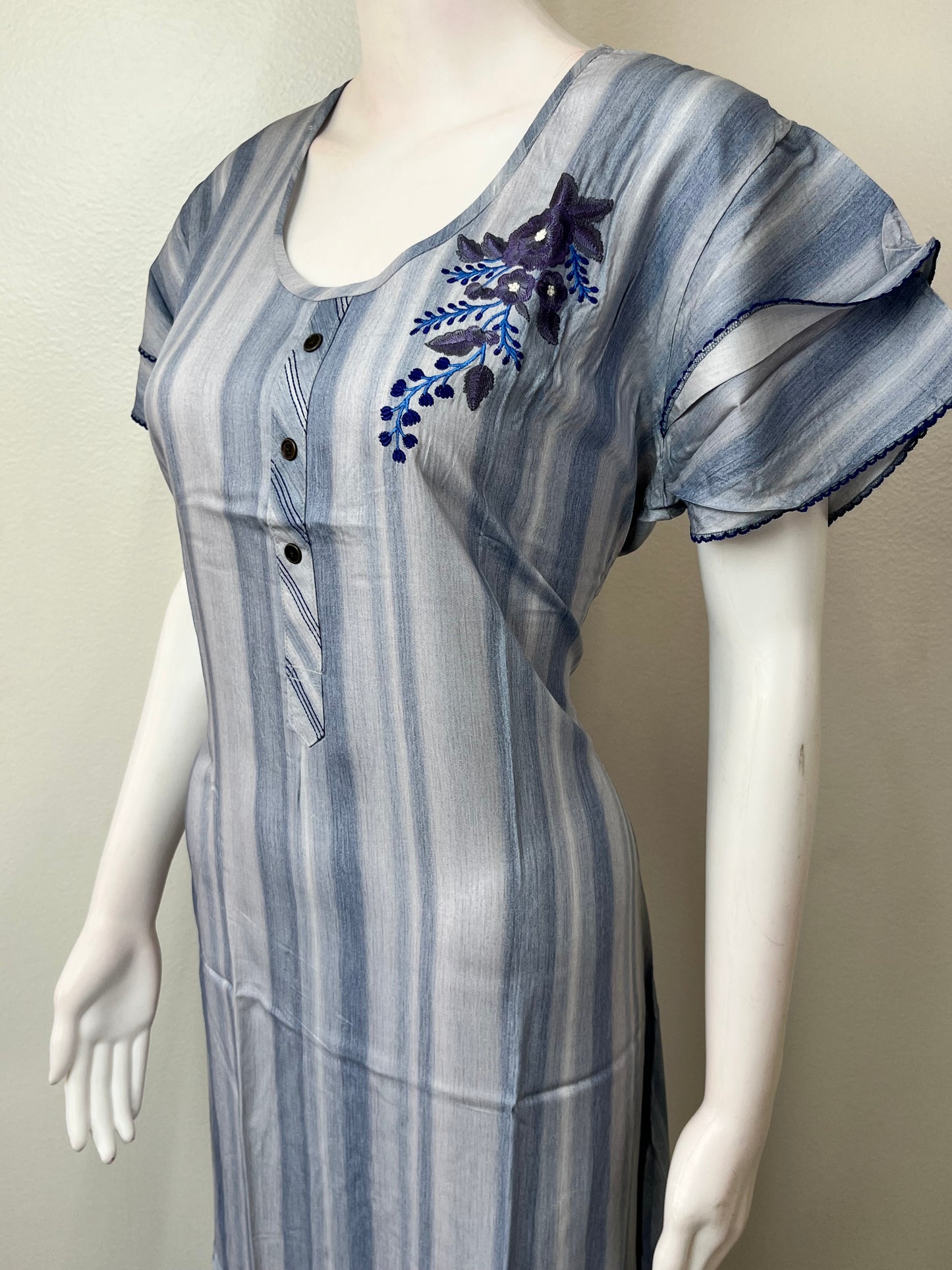 Sky Blue Embroidered Rayon Fabric Nightgown