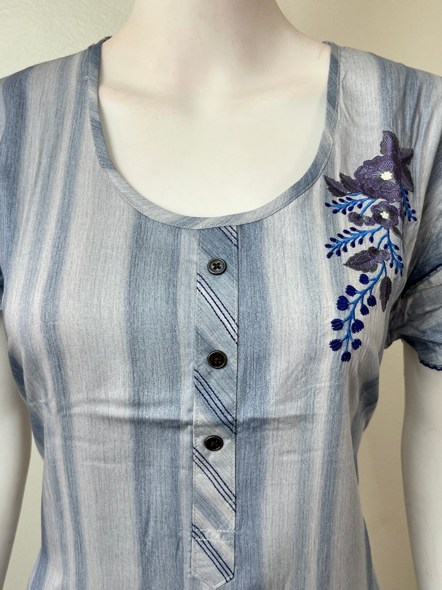 Sky Blue Embroidered Rayon Fabric Nightgown