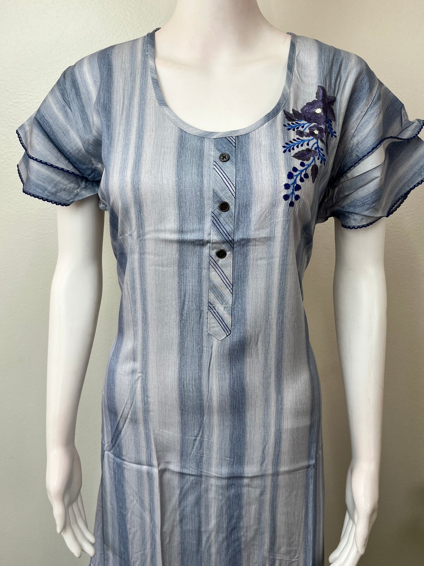 Sky Blue Embroidered Rayon Fabric Nightgown