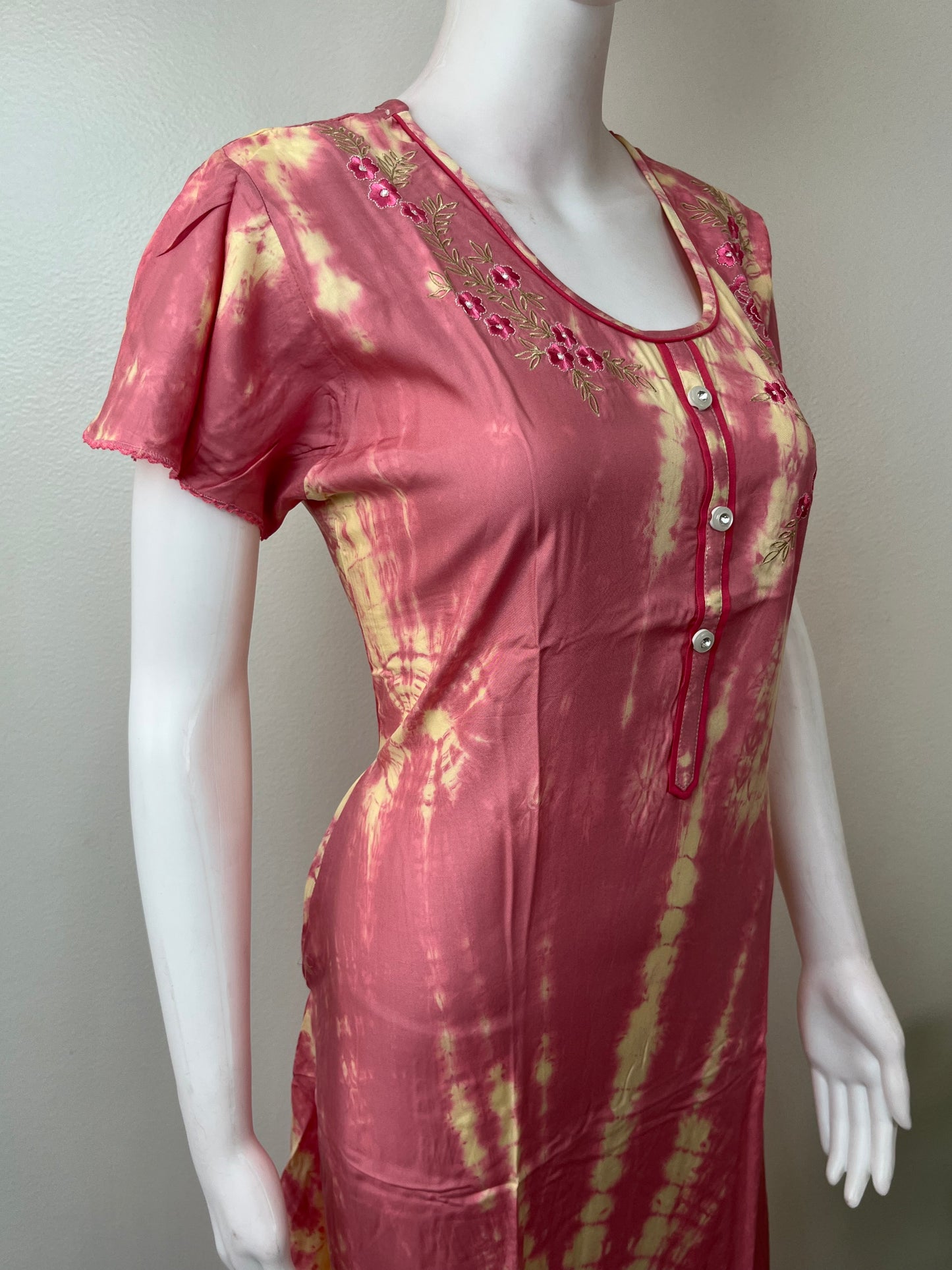 Pink Embroided Stylish Nighty for Women