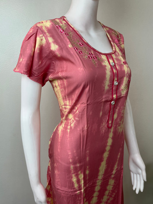 Pink Embroided Stylish Nighty for Women