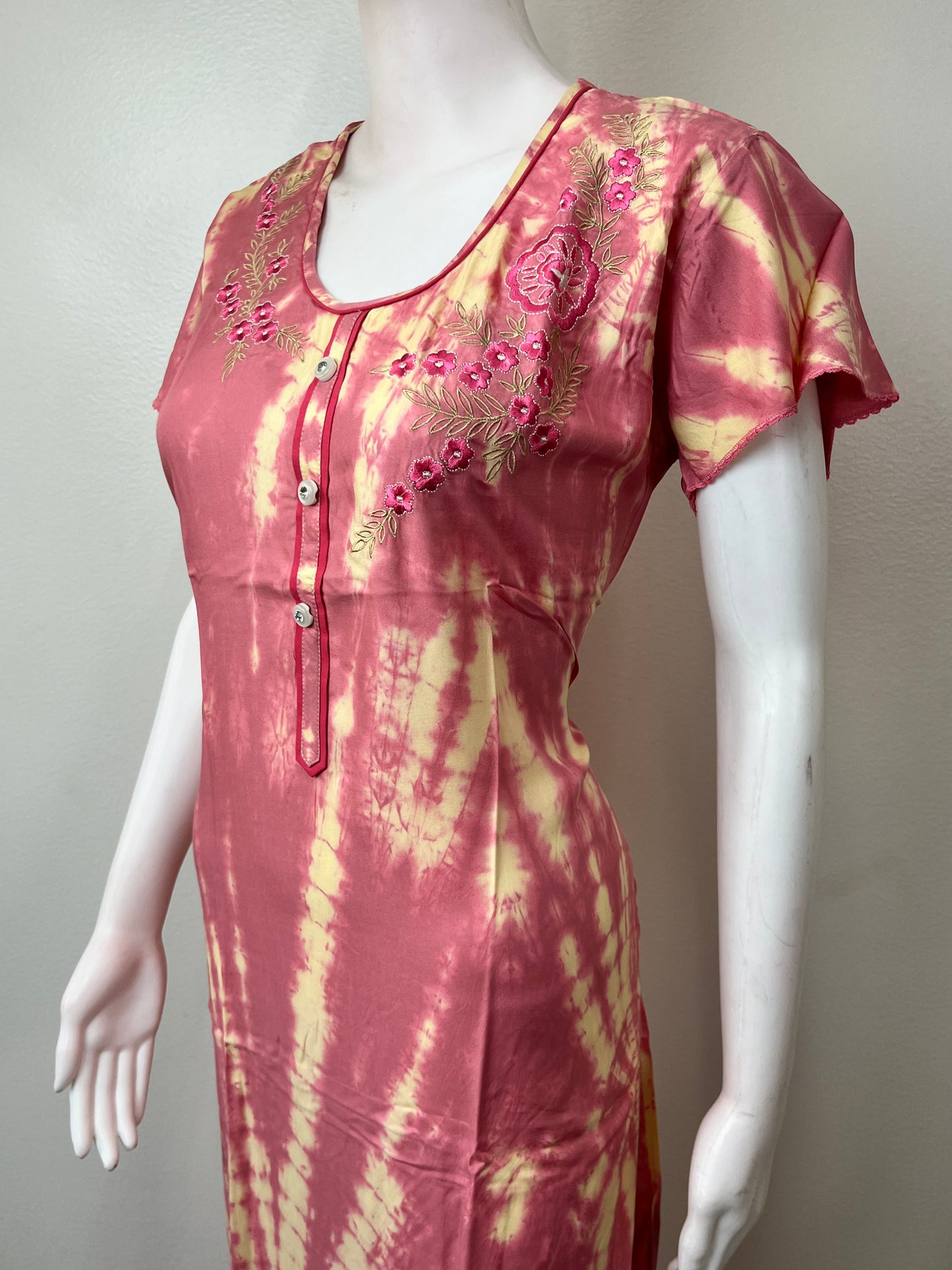 Pink Embroided Stylish Nighty for Women