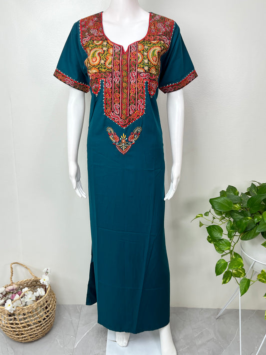 Teal Blue Premium Bizzylizzy Embroidered Nightgown