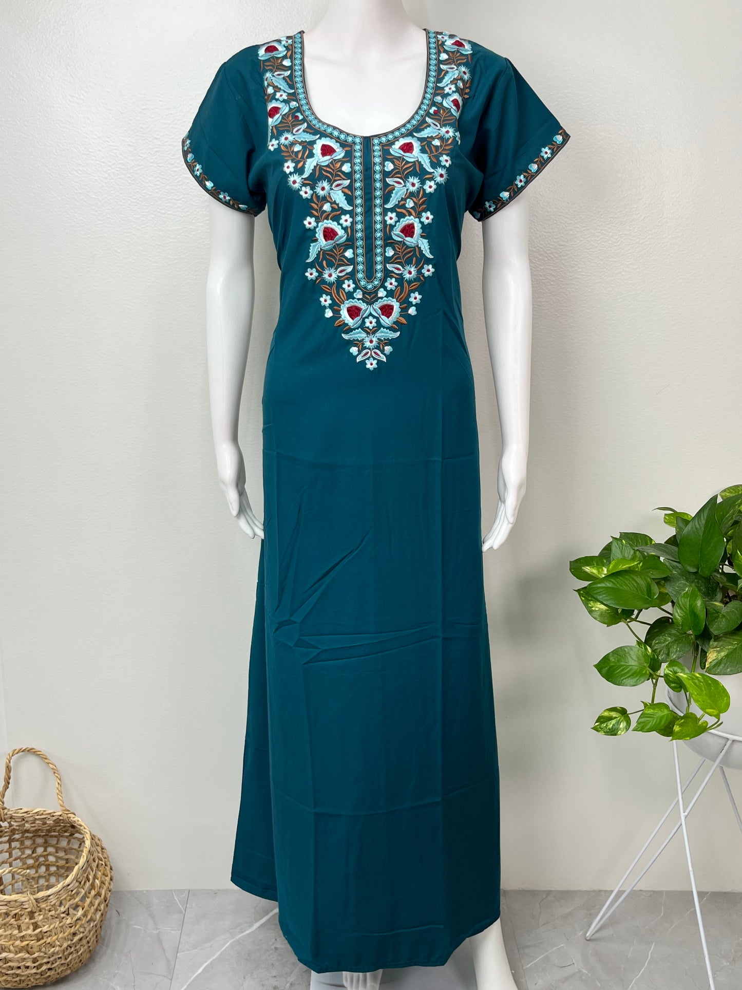 Teal Blue Premium Bizzylizzy Embroidered Nightgown