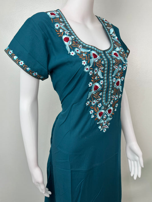 Teal Blue Premium Bizzylizzy Embroidered Nightgown