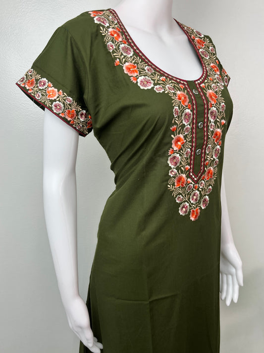 Bottle Green Delicate Embroidery Bizzylizzy Nighty