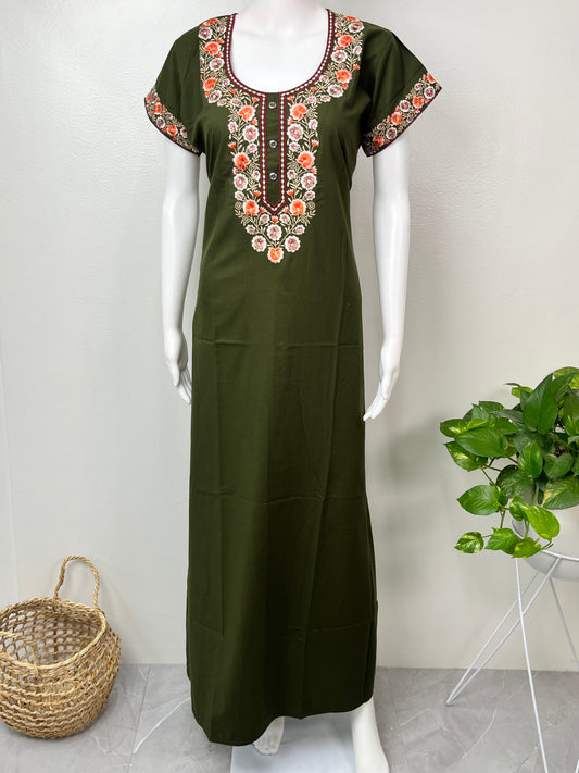 Bottle Green Delicate Embroidery Bizzylizzy Nighty