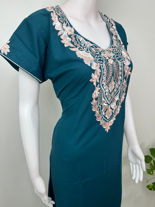 Teal Blue Delicate Embroidery Bizzylizzy Nighty