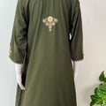 Bottle Green Delicate Embroidery 3/4th Bizzylizzy Nighty