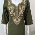 Bottle Green Delicate Embroidery 3/4th Bizzylizzy Nighty