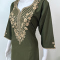 Bottle Green Delicate Embroidery 3/4th Bizzylizzy Nighty