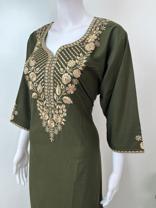Bottle Green Delicate Embroidery 3/4th Bizzylizzy Nighty