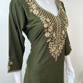 Bottle Green Delicate Embroidery 3/4th Bizzylizzy Nighty