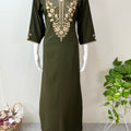 Bottle Green Delicate Embroidery 3/4th Bizzylizzy Nighty