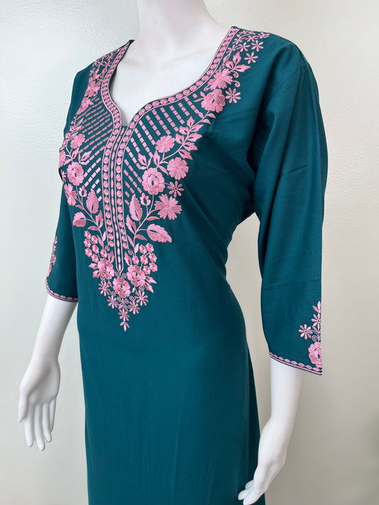 Teal Graceful Bizzylizzy Nightgown with Embroidery
